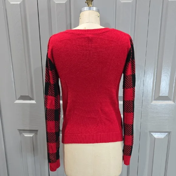 RED AND BLACK NICE AND NAUGHTY LIST SWIPE REVERSIBLE CHRISTMAS SWEATER SIZE M - Picture 4 of 15
